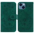 thumbnail image 1 of SaniMore for iPhone 14 Plus 6.7" PU Leather Case, Magnetic Closure Flip Wallet Embossed Cover with Wrist Strap Card Slot & Multi-Angle Kickstand Shockproof Protective Shell, Green, 1 of 7