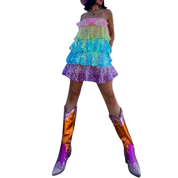 Txlixc Vestido de color sin mangas para mujeres con lentejuelas brillantes Txlixc moda