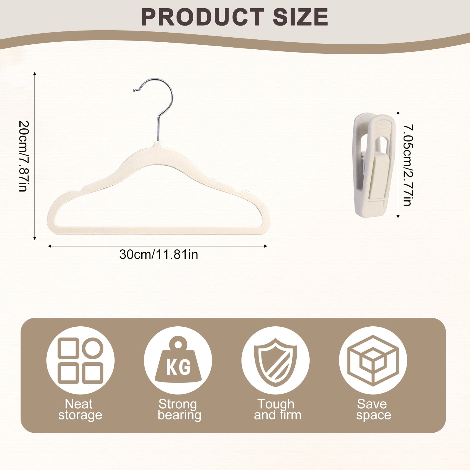 GIRACOA Baby Velvet Hangers(11inch - 50 Pcs), Premium Non Slip Kids Felt Hangers for Clothes for Toddler Kids' Closet with 10 Velvet Hanger Clips - Beige