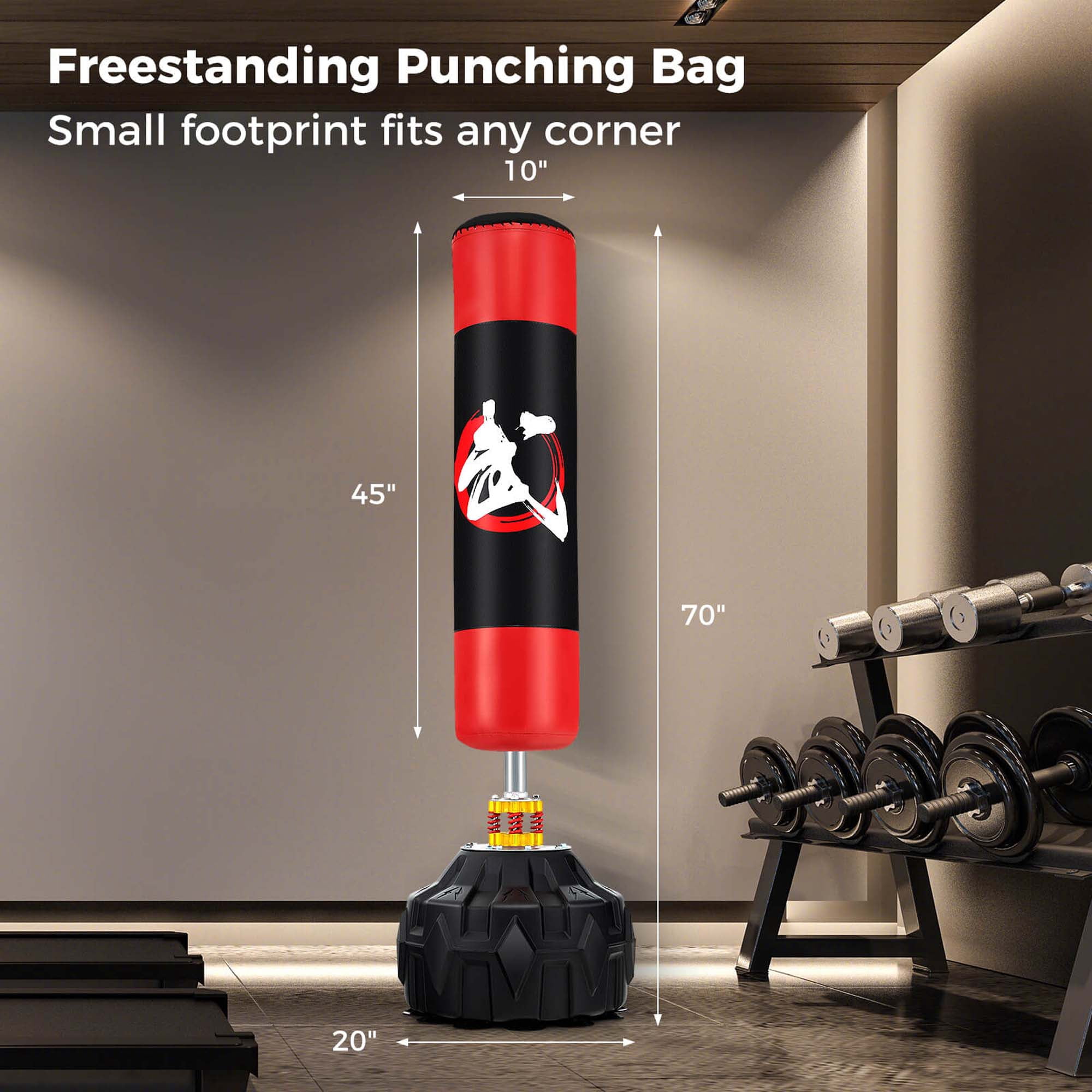 Costway 70" Freestanding Punching Bag with Fillable Base 12 Suction Cups & Shock Absorbers