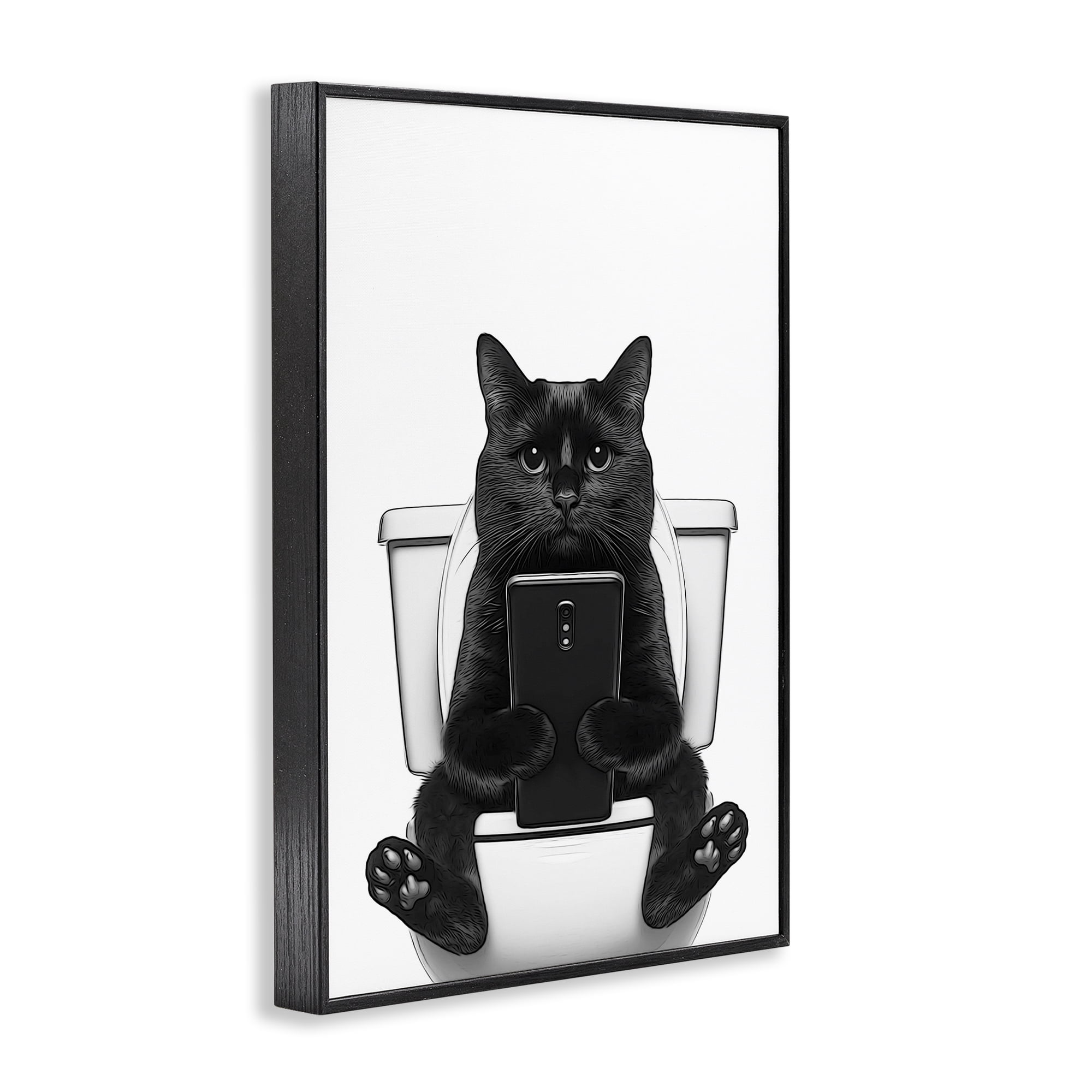 Stupell Industries Cat Texting on Toilet Typography Painting Black Framed Art Print Wall Art, 16 x 24