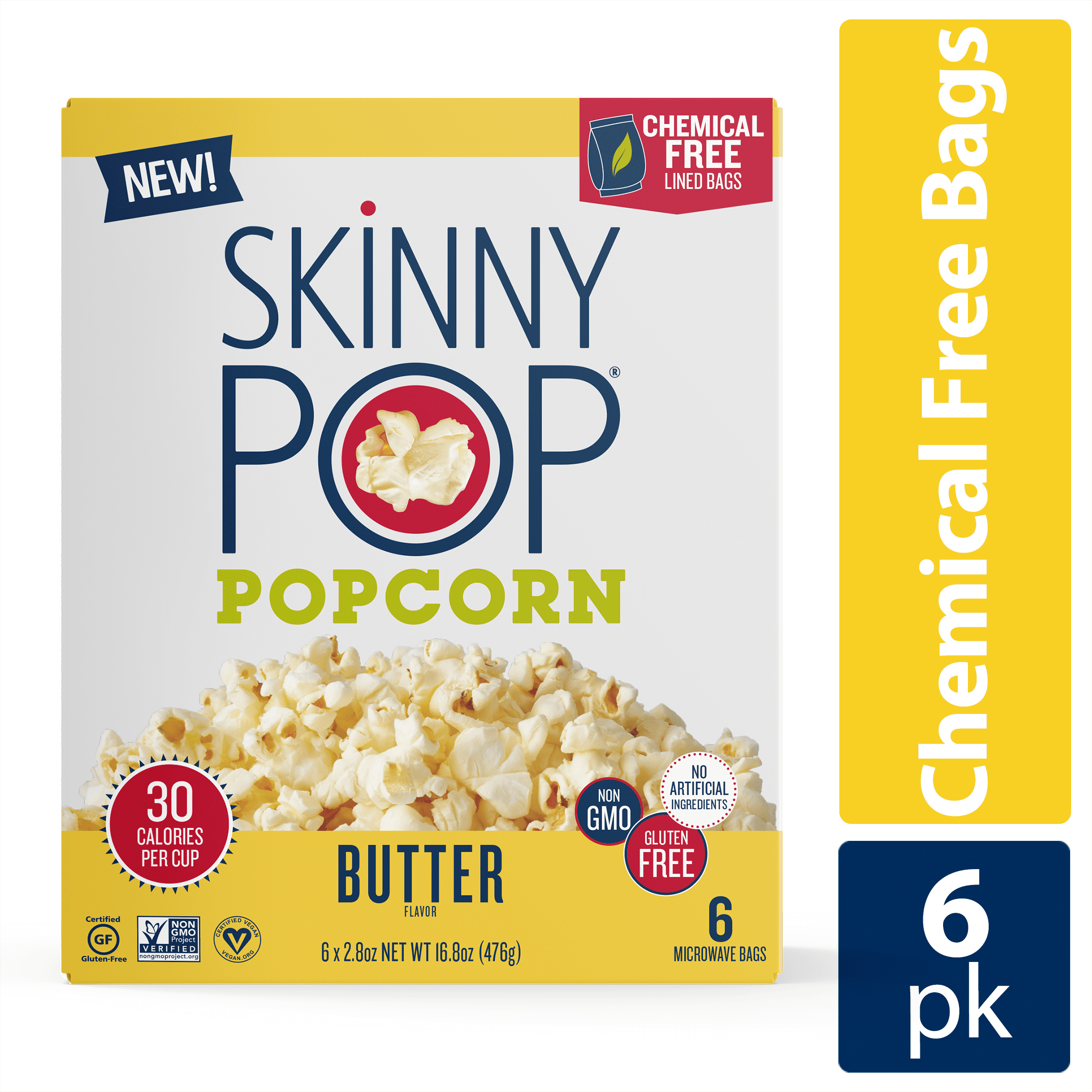 SkinnyPop Microwave Popcorn, Gluten-Free, 6 Ct, 2.8 oz - Walmart.com