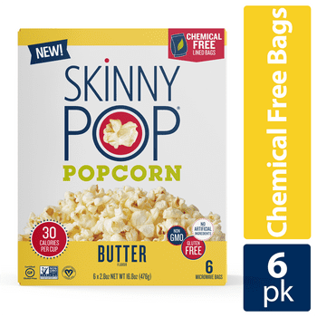 SkinnyPop Butter Microwave Popcorn, Gluten-Free, 6 Ct, 2.8 oz