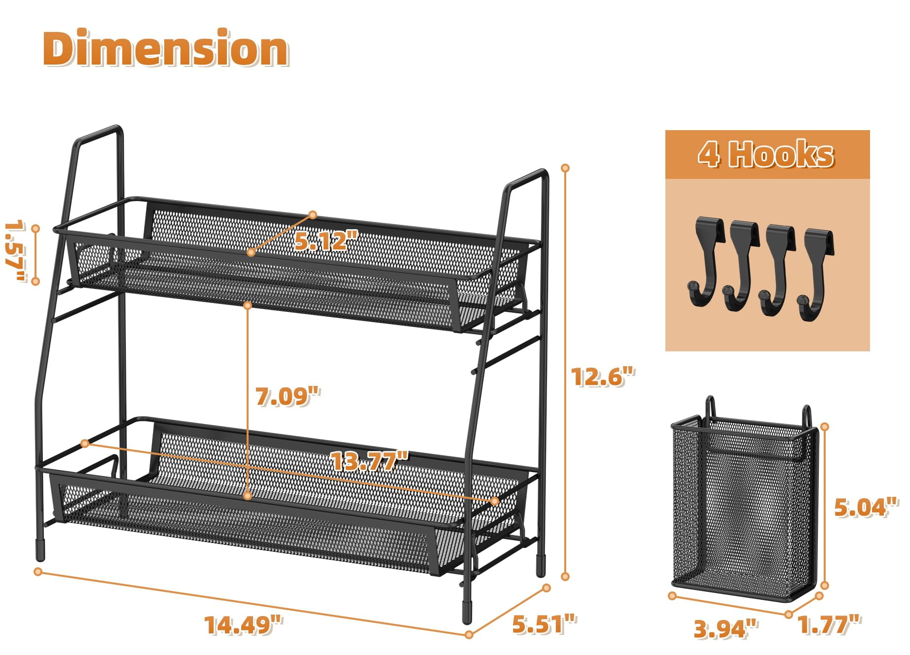 Subekyu 2-Tier Bathroom Organizer Countertop, Metal Wire Mesh Bathroom Counter Organizer Storage with Basket Hooks