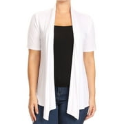 BNY Corner Women Plus Size Short Sleeve Cardigan Open Front Casual Cover Up White 1X 433 SD