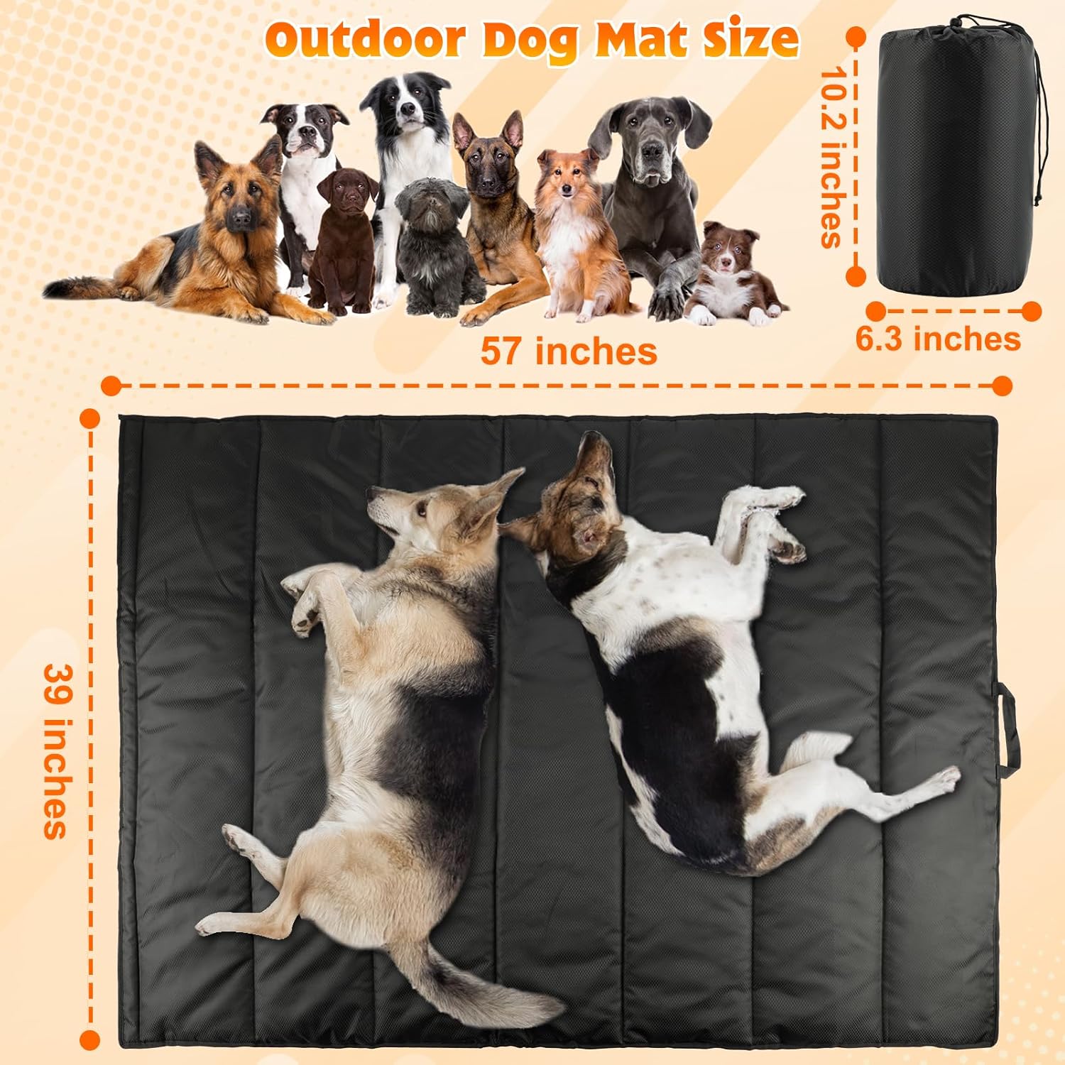 Large Outdoor Dog Bed Mat, Portable Waterproof Camping Dog Mat, Washable Dog Travel Mat with Carry Bag for Medium and Large Dogs Sleeping, 57"X39"