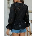 thumbnail image 2 of Women's Tie Front Peplum Blouses Puff Long Sleeve Babydoll Bow Shirts Hollow Out Eyelet Lace Tops, 2 of 7
