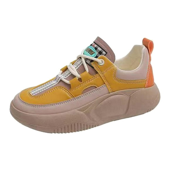 Zapatos casuales de mujer, zapatillas de deporte de suela gruesa a la moda, zapatos para caminar al aire libre, zapatos deportivos Amarillo Yuyangstore  Zapatillas de mujer con plataforma
