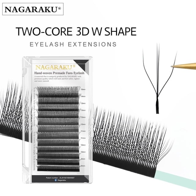 NAGARAKU Dos Núcleos 3D W Forma Prefabricado Ventiladores De Volumen Pestañas 12 Líneas/Tray Clover Bloom Postizas Suaves Naturales