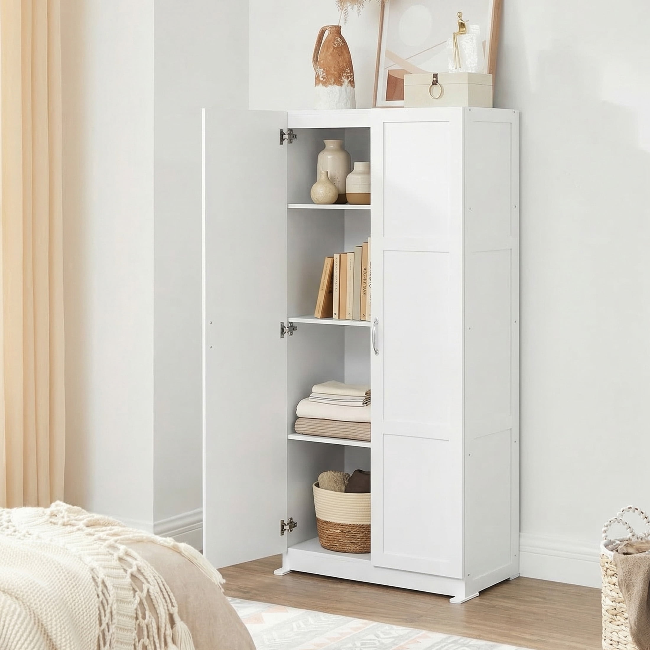 CONCETTA 71 inch Wooden Storage Cabinet, Freestanding Cupboard, 4-Tier Home Organizer for Kitchen, Living Room, Bedroom, Pantry, White