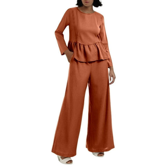 Summer New Women's Long Sleeve Pleated Wide Leg Nine Part Pants Casual Suit Set Pant Suits for Women Dressy Wedding Guest 1940s Jumpsuit plus Size Pant Suits for Women Wedding Guest Snow Bib Womens 3x