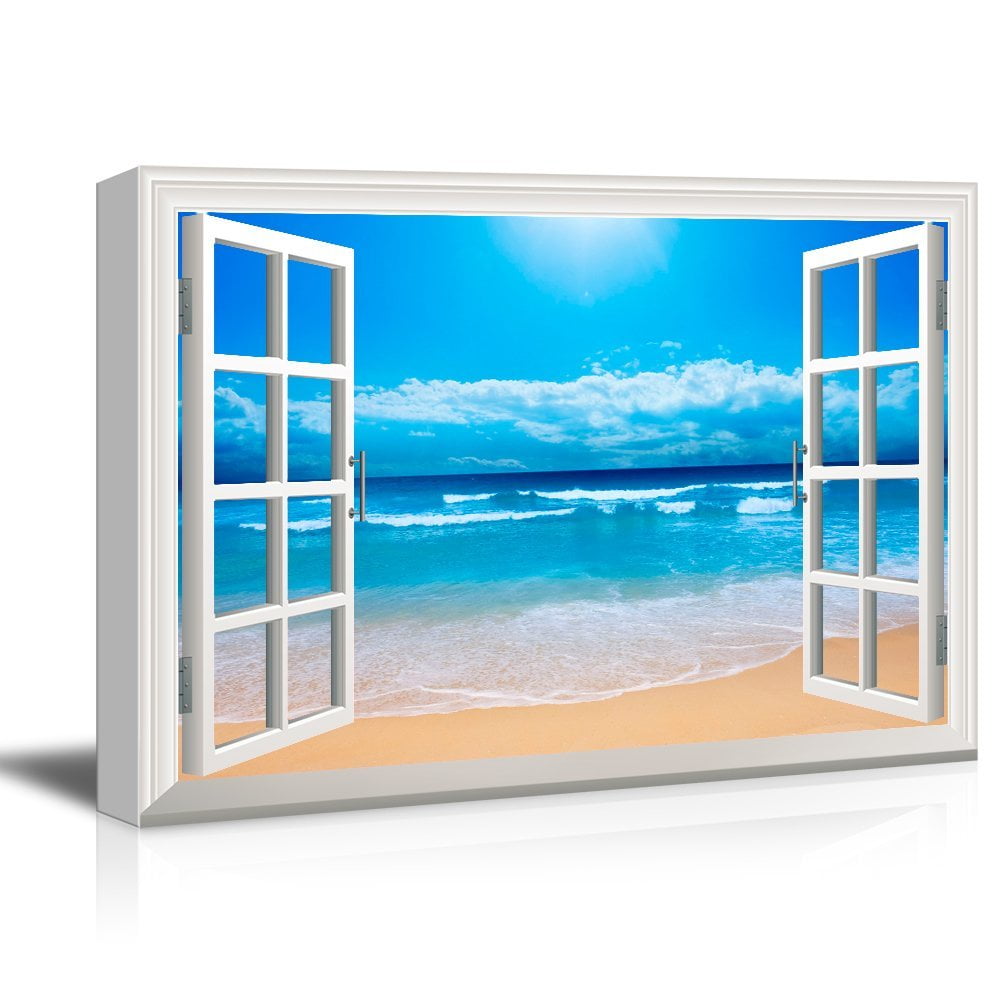 Open Window Lake View Canvas Wall Art - Peaceful Dusk Scene, Gallery Wrapped, Ready To Hang, 18x27 Inches