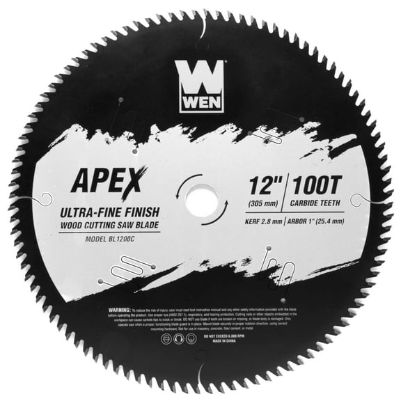 WEN Products Apex 12-Inch 100-Tooth Carbide-Tipped Ultra-Fine-Finish Industrial-Grade Woodworking Saw Blade with Cool-Cut Coating