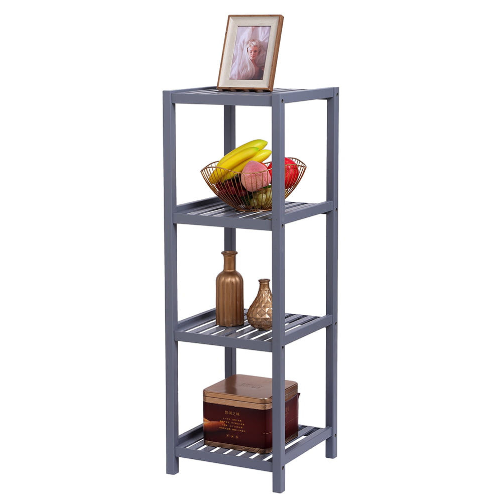 Bamboo Bathroom Shelf with 4 Tiers 110 x 36 x 33 cm Free-Standing Shelving Unit 