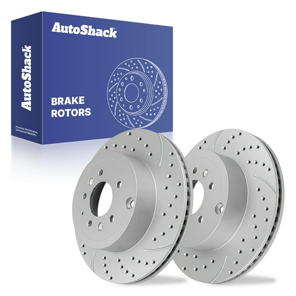 AutoShack Rear Brake Rotors for Mazda, CX-9 2007-2015, AWD FWD V6 3.5L 3.7L - Coated Drilled & Slotted - Silver Matte Finish - TurboGuard - 12.78" (324.6 mm), 5-Lug