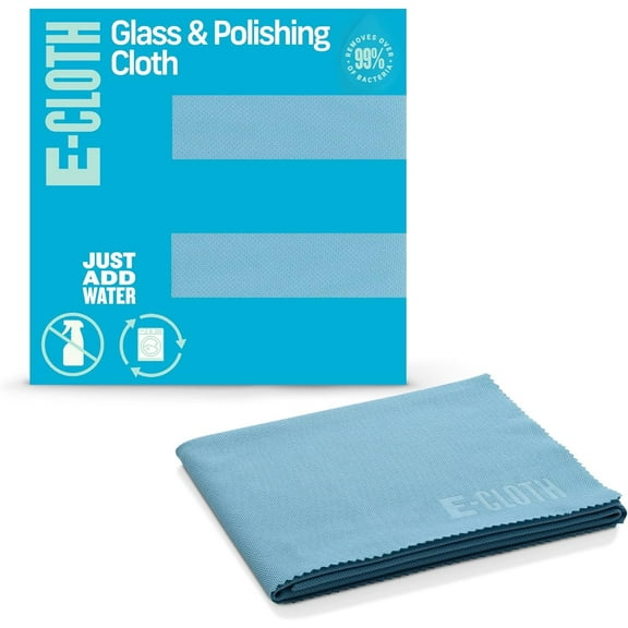 E-Cloth Glass & Polishing Cloths, Premium Microfiber Glass Cleaner, Great for Windows, Glass and Mirrors, Washable and Reusable, 100 Wash Guarantee, Alaskan Blue, 1 Pack
