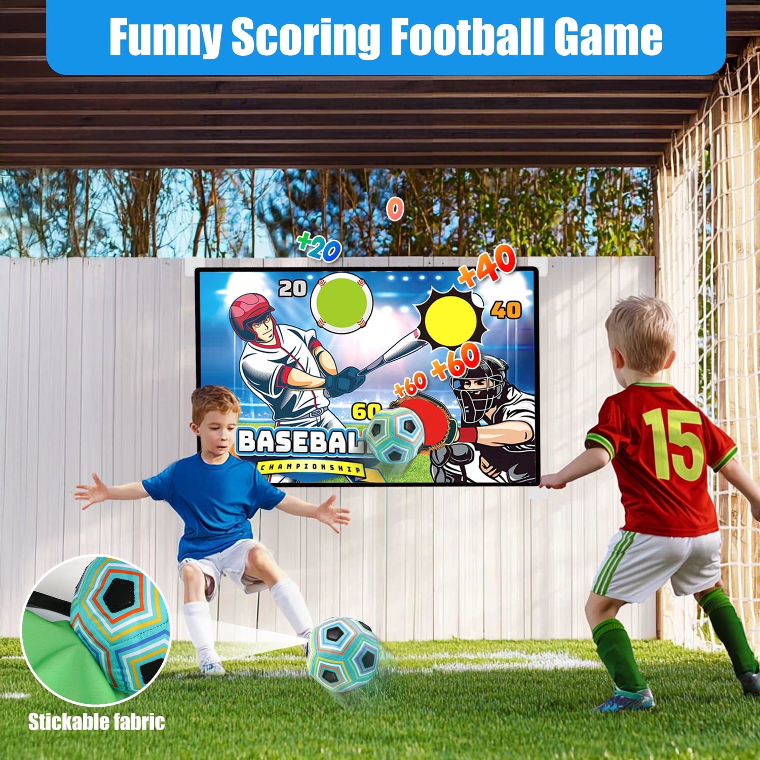 Huge Wave T-Ball Set Toys for Boys Aged 5-7, 2 in 1 Soft Soccer Ball Game Mat Set, Indoor/Outdoor Baseball Sport for Boys, Christmas Birthday Gift for Kids 4-8 Years Old