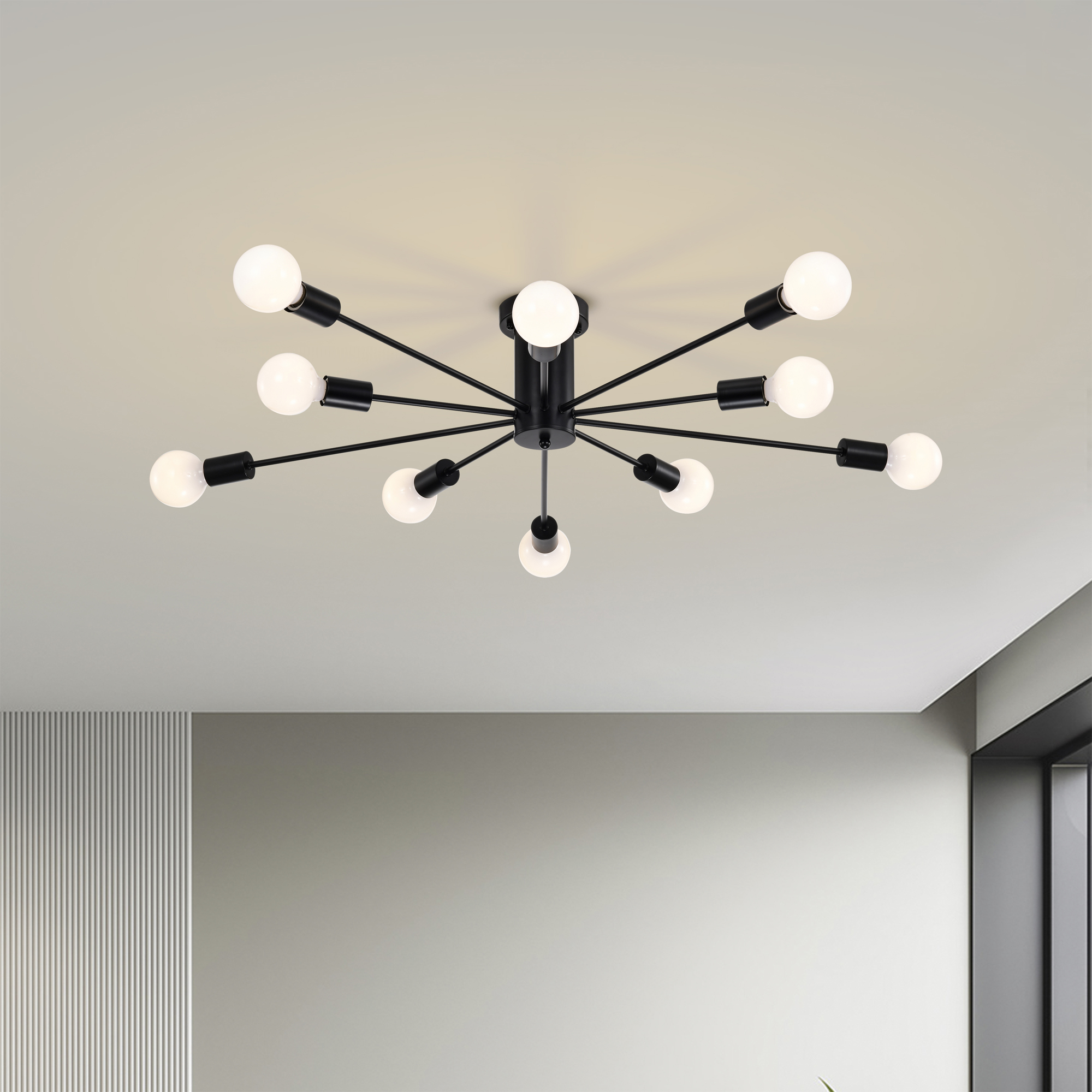 Pimlin 38 in. 10-Light Indoor Matte Black Finish Semi-Flush Mount Ceiling Light