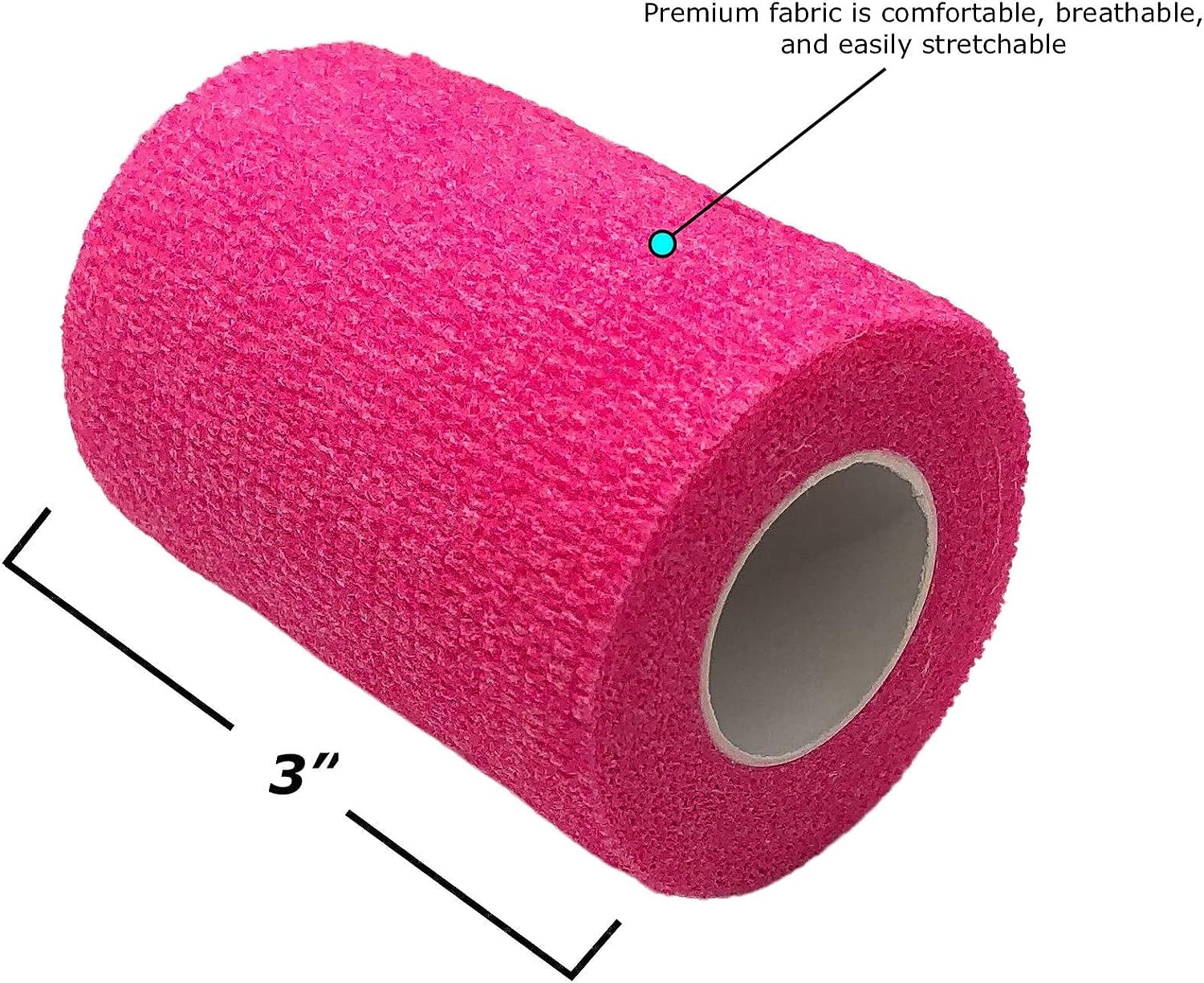 Endure Cohesive Bandage Wrap, Self Adherent Wrap 3 inch x 5 yd, Adhesive Flexible Breathable First Aid Gauze, Stretchable and Ideal for Athletic Use, Box of 12, Neon Pink