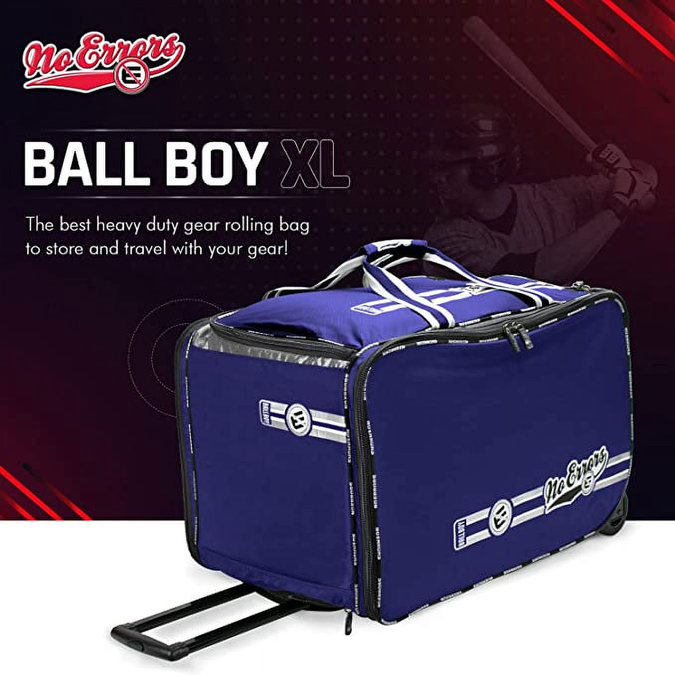Ball Boy XL Wheeled Baseball Coaches Bag - Heavy Duty Baseball and Softball Bag for Coaches - Holds Two 6 Gallon Ball Buckets and Coaching Equipment