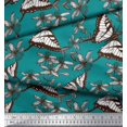 thumbnail image 2 of Soimoi Green Rayon Fabric Flower & Butterfly Printed Craft Fabric by The Yard 56 Inch Wide, 2 of 3