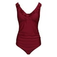 thumbnail image 4 of One Piece Maternity Swimsuits Ruffle Flounce Swimwear Falbala Monokini Deep V Neck Bathing Suits Red (3XL, 4 of 7