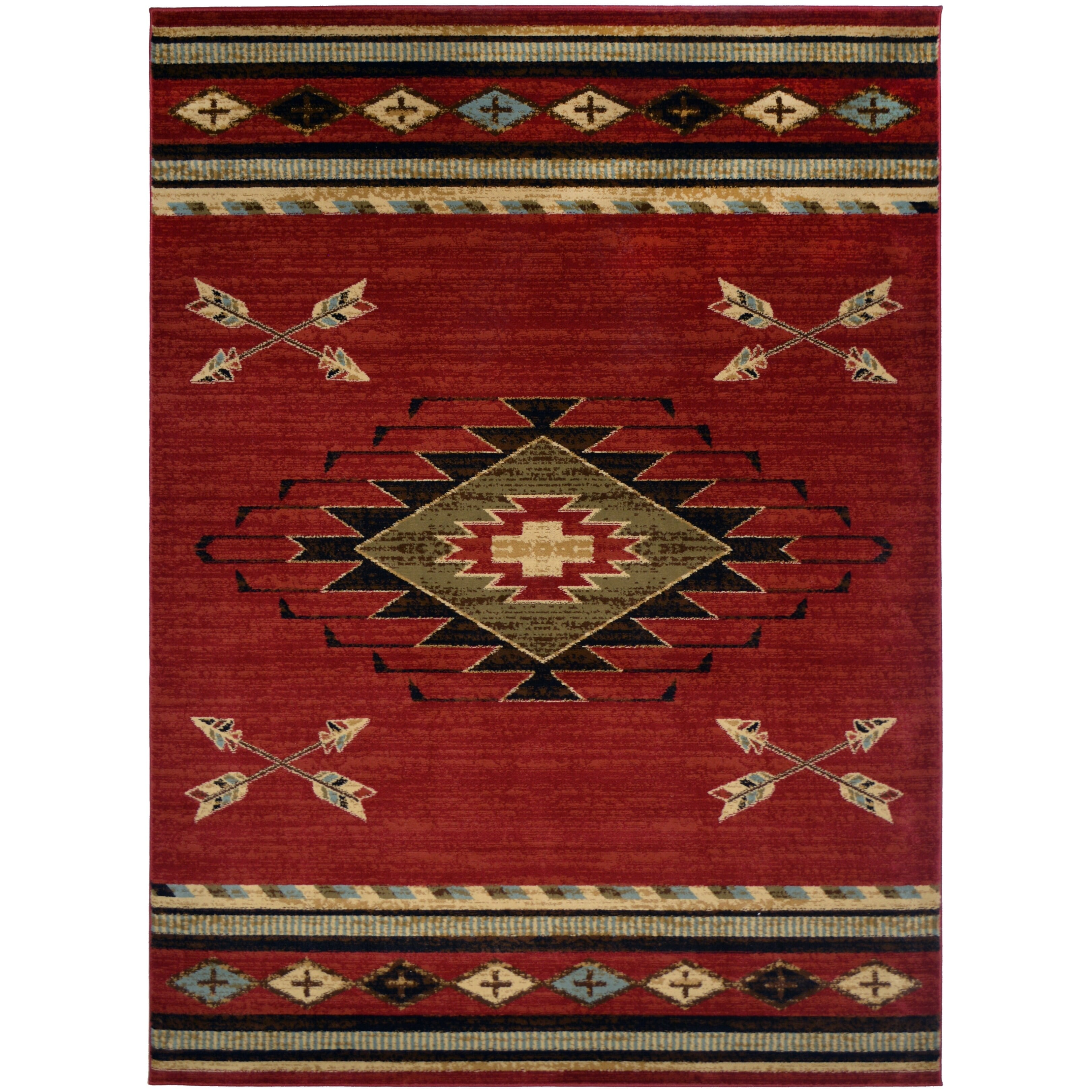 Mayberry Rugs Southwestern Lodge Rustic 5'x7' Red Area Rug 5'3"x7'3