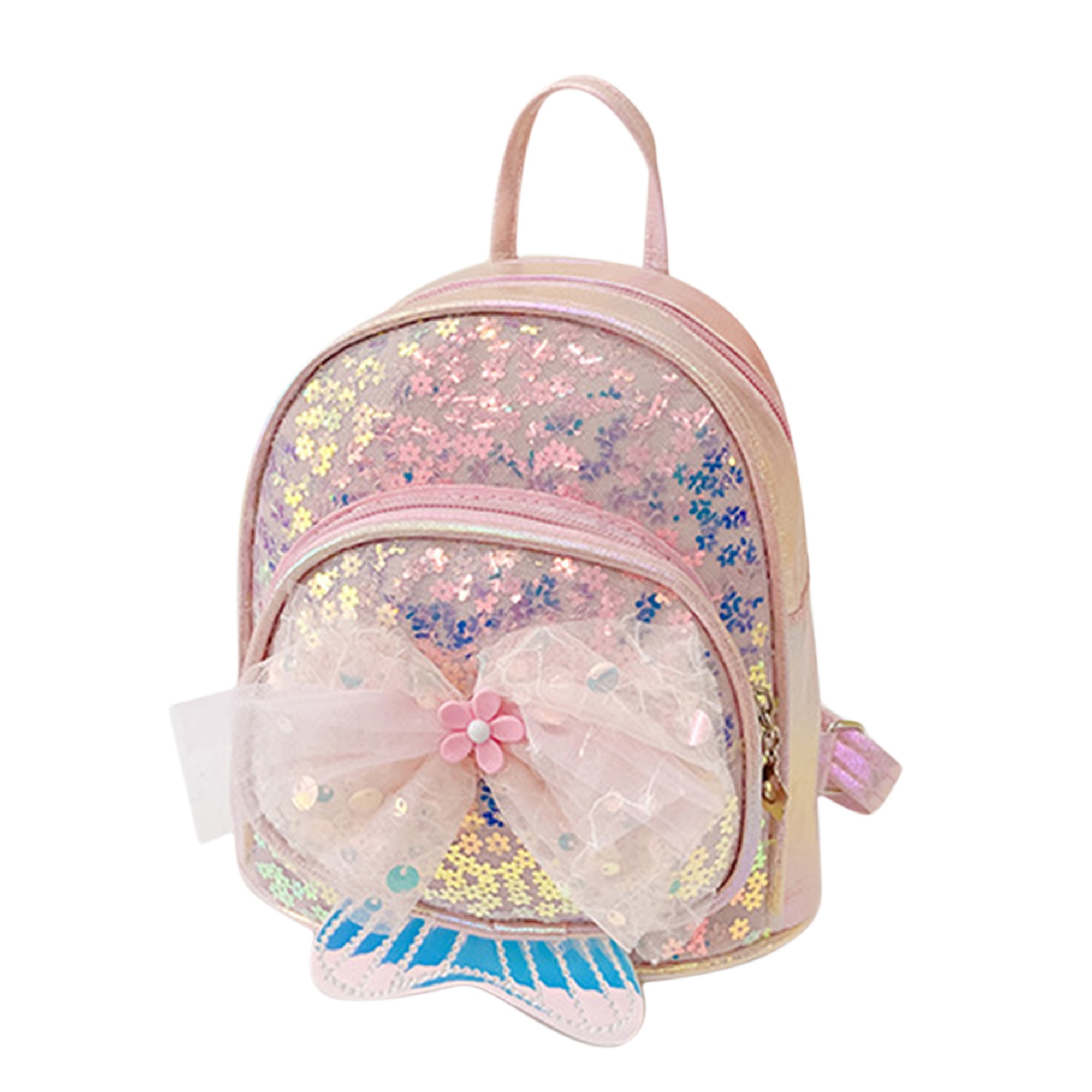COUTEXYI Girls Backpack Sequin Bow Fishtail Design Zipper Closure
