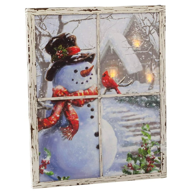HOLIDAY PEAK LED Lighted Snowman Window Canvas, Christmas Canvas Décor with Timer, 15 ¾†Wide x 19 5/8†High