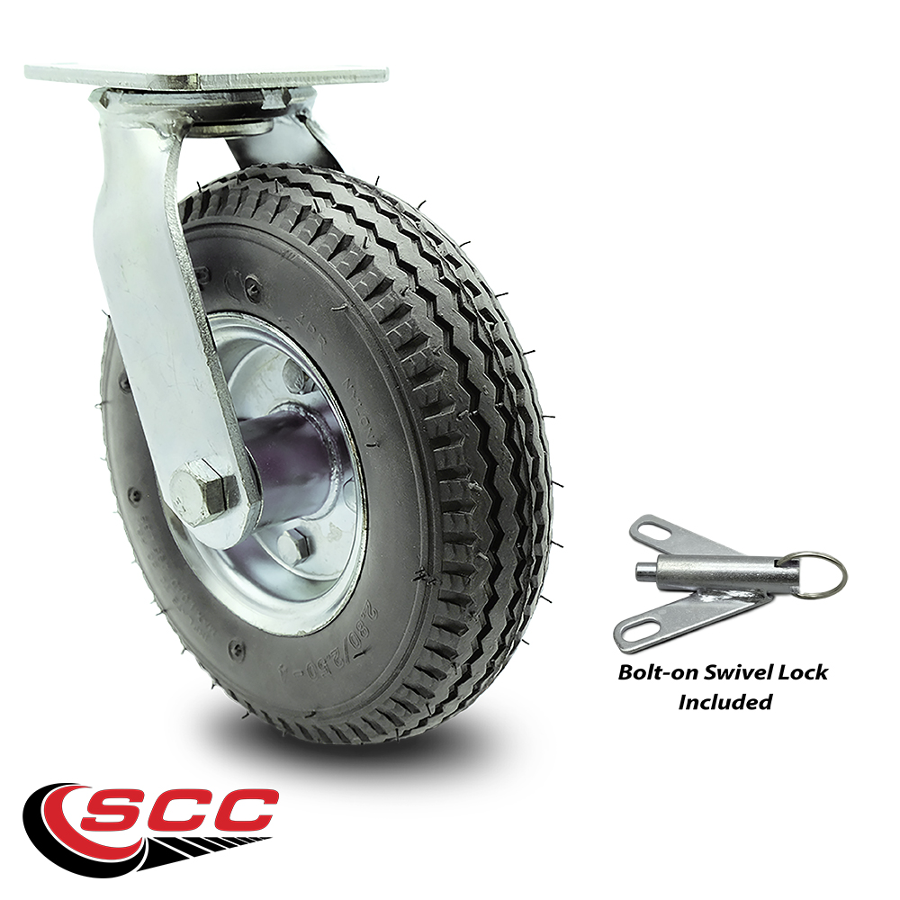 8 Inch Gray Pneumatic Wheel Swivel Caster with Bolt Swivel Lock Service Caster