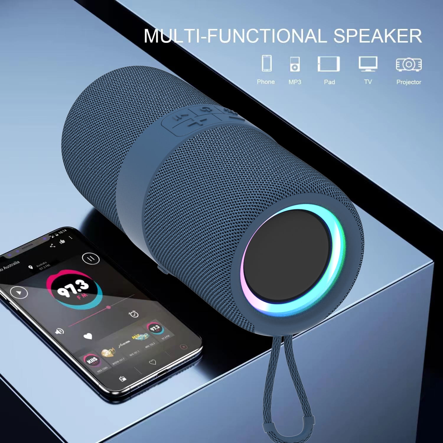 Dammyty Waterproof Bluetooth 5.0 Speaker, Portable TruWireless Party Speaker with 7LED Lights, 360 Dynamic Sound  (图2)