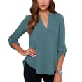 thumbnail image 1 of Jumpingount Camisa de mujer con cuello en V Color sólido Top Verano Camisa V Casual Blusa suelta Prendas para la parte del cuerpo Verde S Jumpingount AP003082-16, 1 of 4