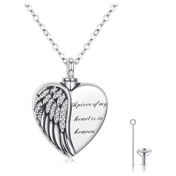 Coachuhhar Heart Angel Wing Urn Necklace for Ash Sterling Silver Heart Wing Cremation Jewelry Gifts for Women
