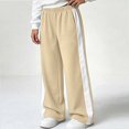 thumbnail image 5 of HAOTAGS Girls Sweatpants (5-15) Wide Leg Elastic Waist Pockets Side Stripe Track Pants Beige Size 14, 5 of 9