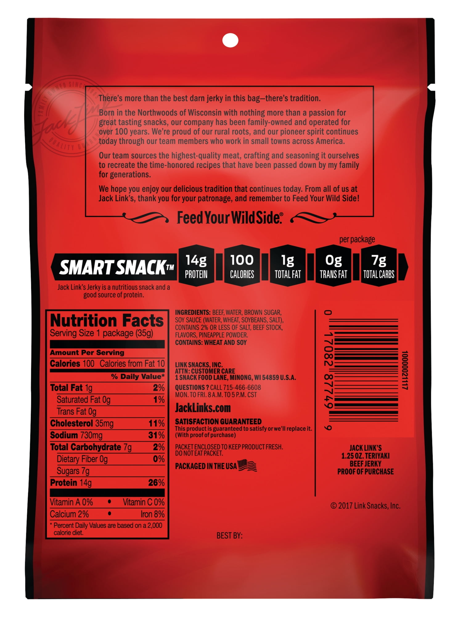 Jack Link's Beef Jerky Snack Size, Teriyaki, 1.25oz, 10 CT