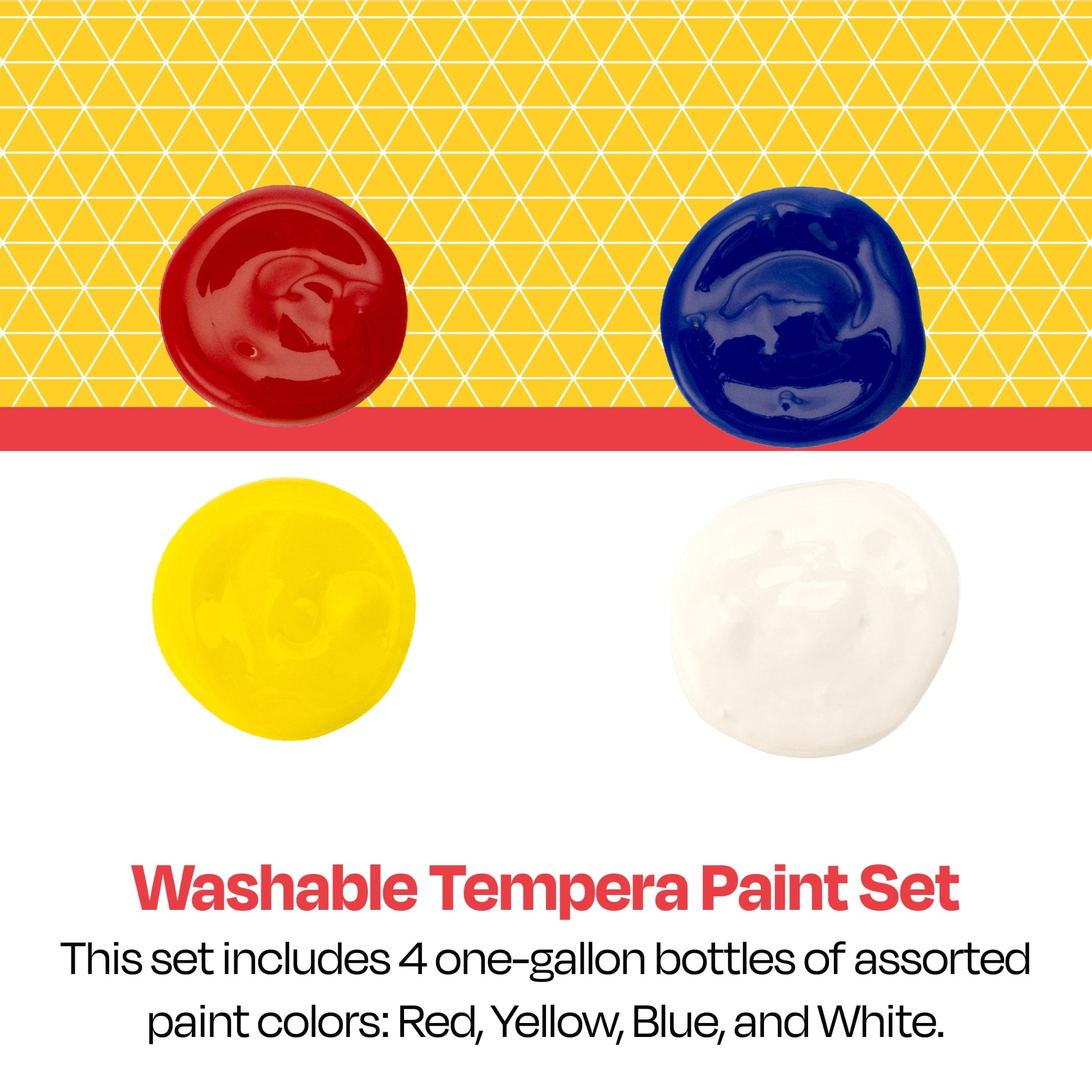 Washable Tempera Paints, 1 Gallon Bottles, Assorted Colors, Set of 4