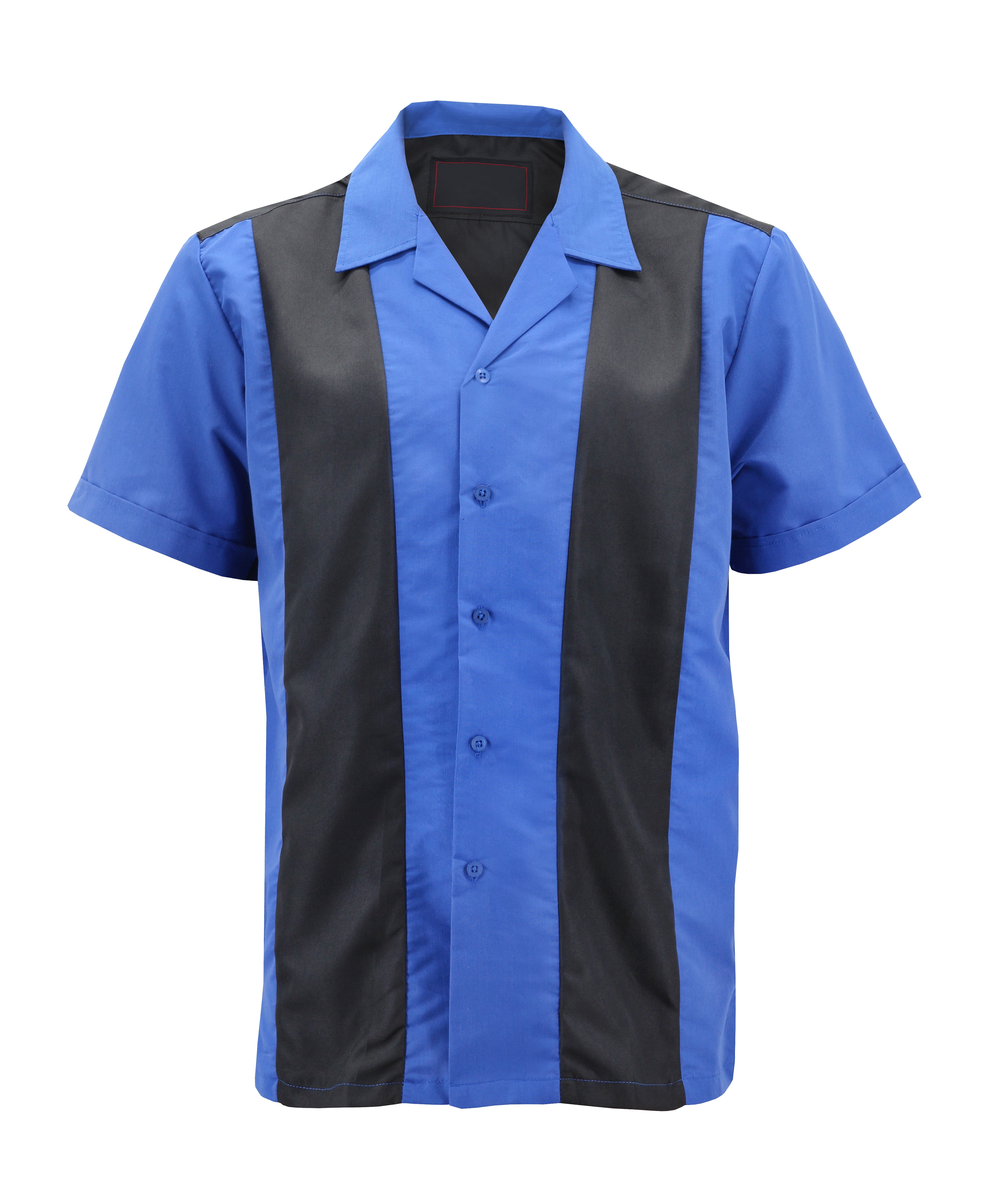 Big Tall Royal Blue on Black Mens Retro Bowling Shirt