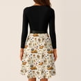 thumbnail image 5 of Halloween Dresses for Women Castle Bat Long Sleeve Cocktail Hepburn Cute Dress Crew Neck 1950s Retro Vintage Dresses with Belt L, 5 of 6