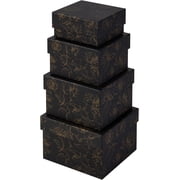 Sorarto Square Gift Boxes with Lids 4pc Set | Black Gold Floral Nesting Gift Boxes for Presents Birthday Wedding Bridesmaid Christmas