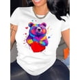 thumbnail image 1 of [Style Vibrant] T-Shirt Graphique Arc-en-Ciel Coloré pour Femmes - T-Shirt Décontracté Mignon à Col Rond et Manches Courtes, Mélange de Polyester Doux, Design Éclaboussé de Cœur et de Peinture, Parfait pour les Tenues d'Été, Été, 1 of 8