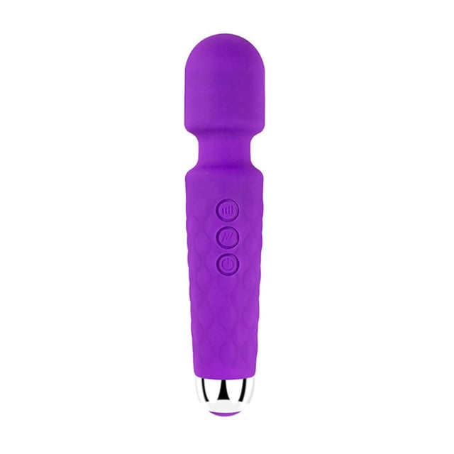 Masajeador vibratorio de 20 frecuencias y 8 velocidades, resistente al agua, recargable, de bajo ruido, para mujeres, con varita de masaje vibratoria, L, morado