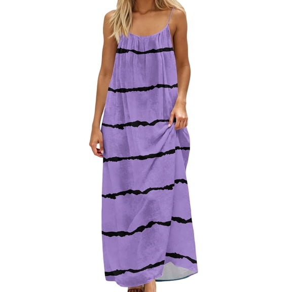 QNANSPI Long Nightgowns for Women, Cami Sleep Dresses for Ladies, Women Print Cami Backless Loose Loungewear Sleeveless Crew Neck Ankle Length Nightgown