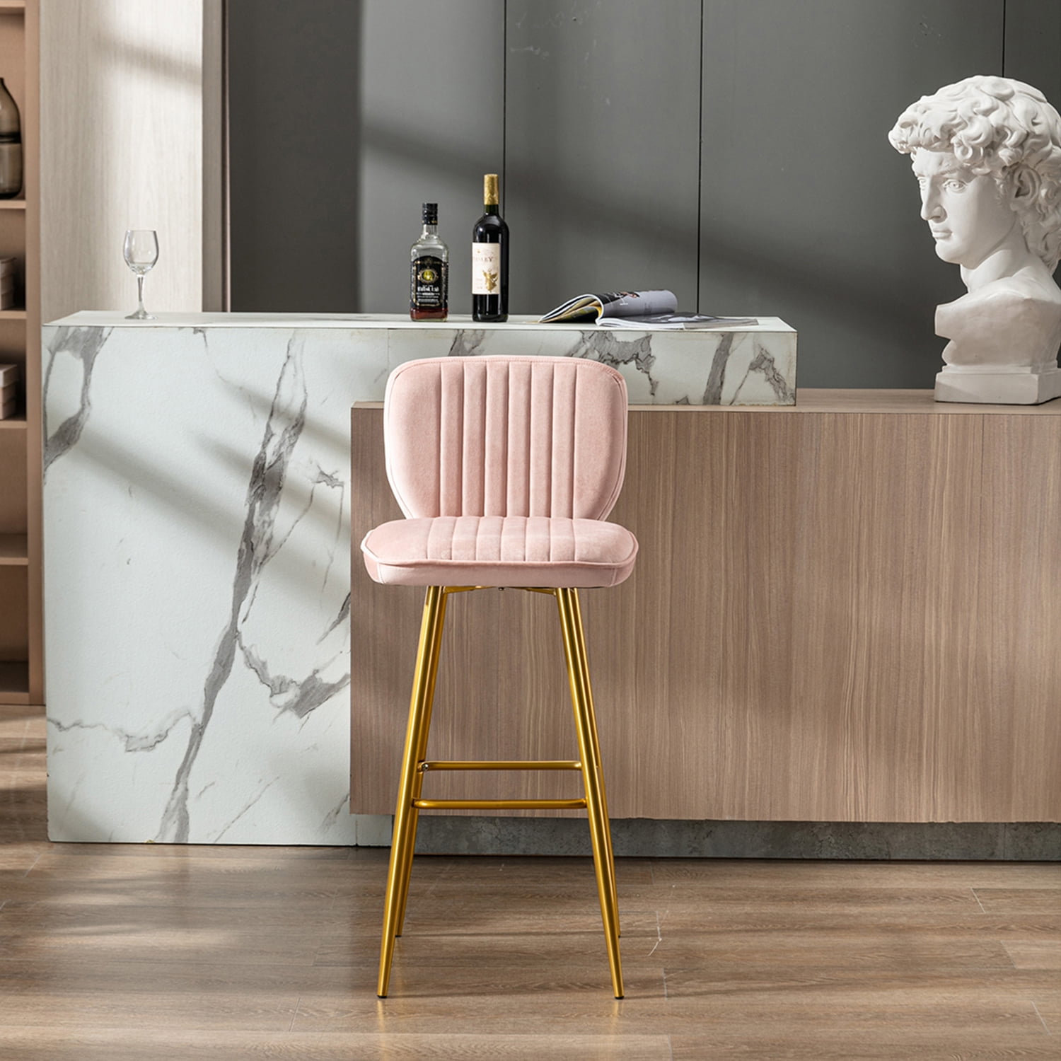 Kepooman Modern Design Bar Stools Set of 1 with Back for Bar Counter, Pink Kepooman Modern Design Bar Stools Set of 1 with Back for Bar Counter, Pink