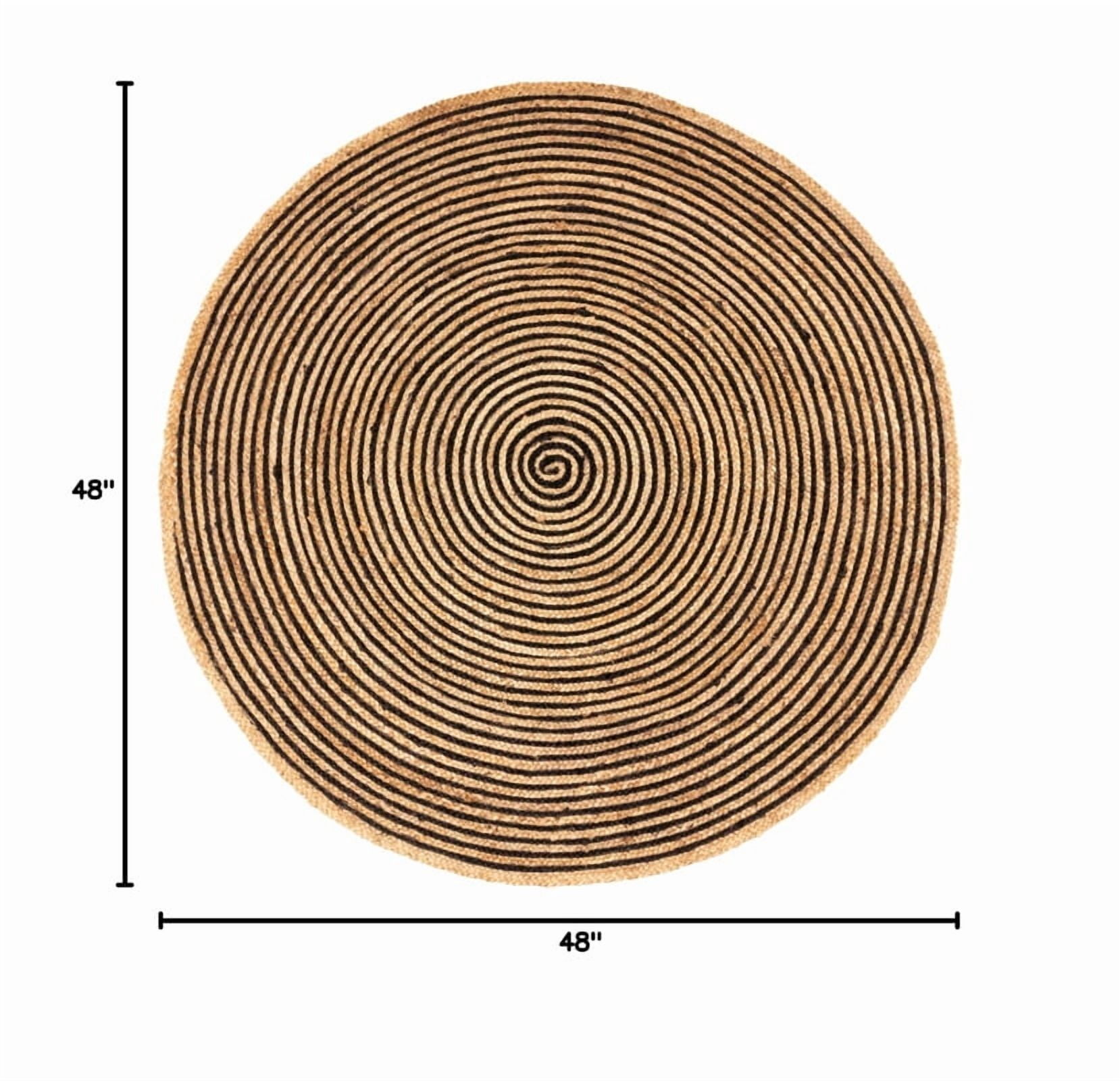 Jute Round Natural Braided Reversible Area Rug , Eco Friendly Rustic Farmhouse Boho Carpet for Living Room, Bedroom, Kitchen, Dining, Black, 4 FT