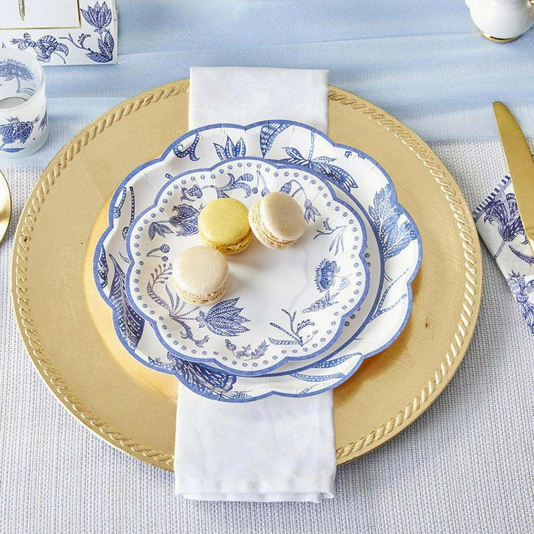Kate Aspen 32 Pcs Blue Tea Time Whimsy Paper Plates, 9 inch Heavy Duty Disposable Party Plates, Party Supplies Tableware for Wedding, Bridal Shower