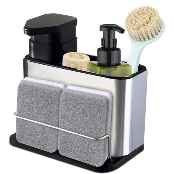 Soap Dispenser for Kitchen Sink, 3-in-1 Sponge Holder for Kitchen Sink Caddy