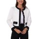 thumbnail image 1 of CHAQUETA CROP DE TWEED CON LENTEJUELAS Y SIN COLLAR PARA MUJERES ELEGANTES DE OFICINA EN COLOR BLANCO XS, 1 of 6