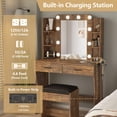 thumbnail image 4 of VEANERWOOD Makeup Vanity Desk Sets with Mirror 3 Lighting Color, Modern Dressing Table Set with 2 Large Drawers, Power Strip, Stool for Women Girls Bedroom, 4 of 7