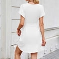 thumbnail image 7 of Women's Short Dress Summer Short Sleeves Adjustable Waist Belt Casual V-Neck Button Plain Sundress White S-2XL, 7 of 7