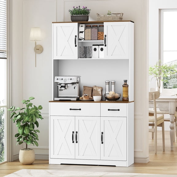 Anhdah Kitchen Pantry Cabinet with Outlet, Pantry Cabinet, Kitchen Hutch Door Shelves & Drawer & Adjustable Shelves, for Dining Room